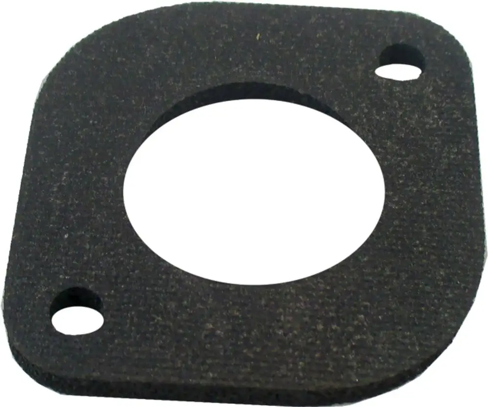 Flanschdichtung aus schwarzem Material mit rundem Loch in der Mitte und zwei Bohrungen. Geeignet für Anwendungen der Marke Wolf.